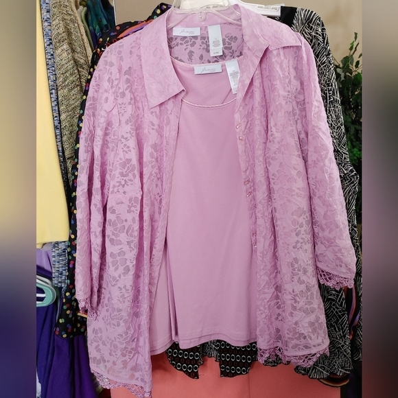 NEW JH COLLECTIONS BUTTON DOWN SHIRT AND TANK TOP SET PINK PLUS SIZE XL - Picture 4 of 4